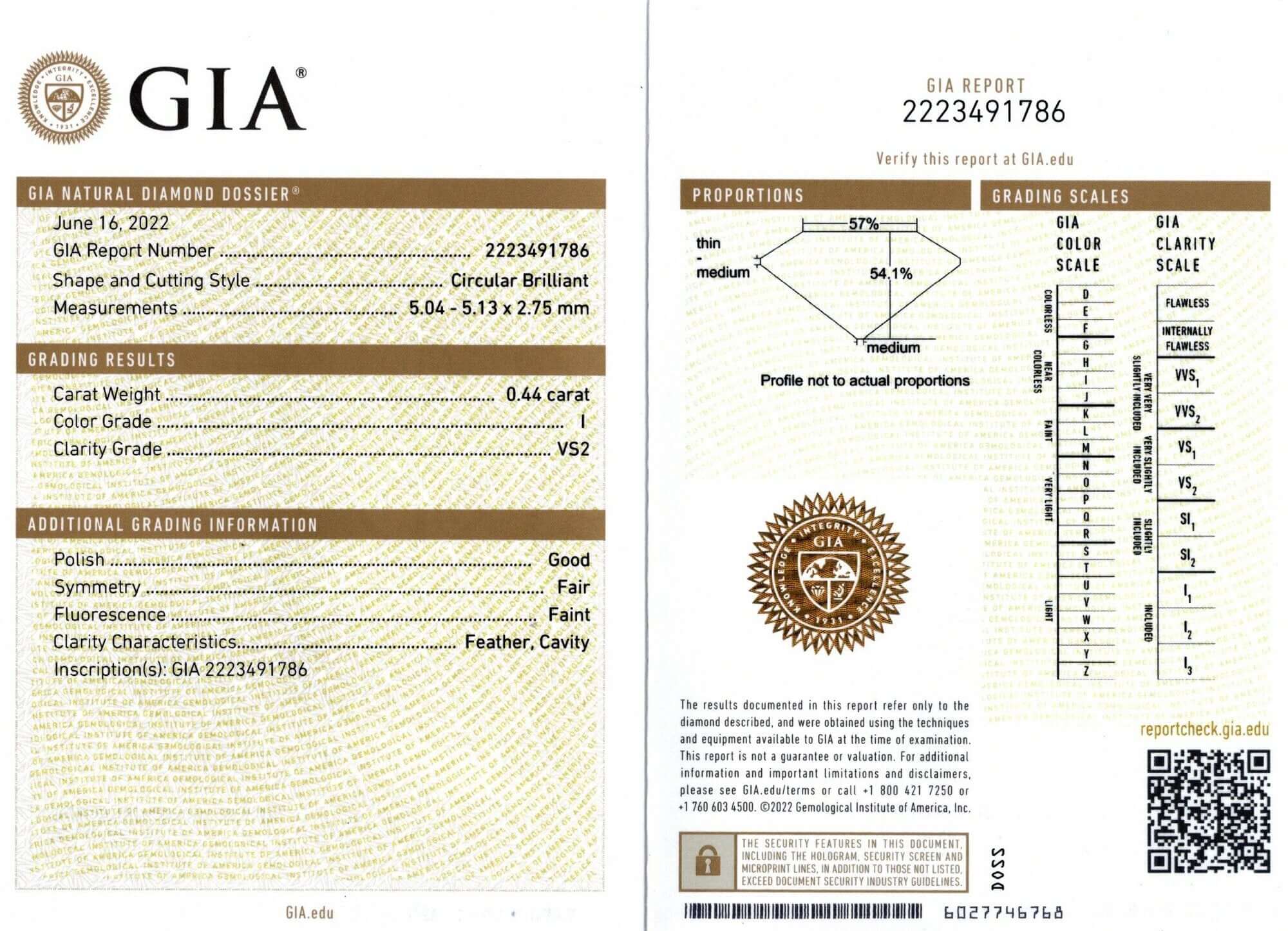 0.44c GIA CERTIFIED I VS2 OLD EUROPEAN CUT DIAMOND VINTAGE ESTATE LOOSE NATURAL