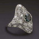 2.10ct ART DECO NO HEAT SAPPHIRE DIAMOND RING PLATINUM VINTAGE COCKTAIL TEAL 20s