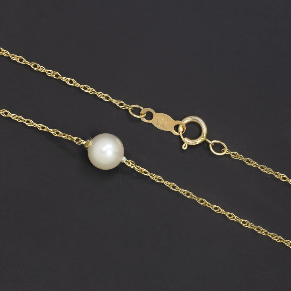 PEARL 14k YELLOW GOLD NECKLACE DAINTY SIMPLE CLASSIC EVERYDAY PENDANT 16 INCH