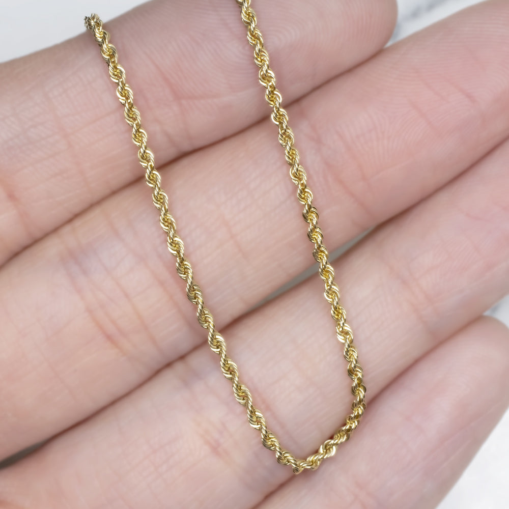 SOLID 14K YELLOW GOLD ROPE CHAIN 30 INCH LONG 1.5mm TWIST MENS