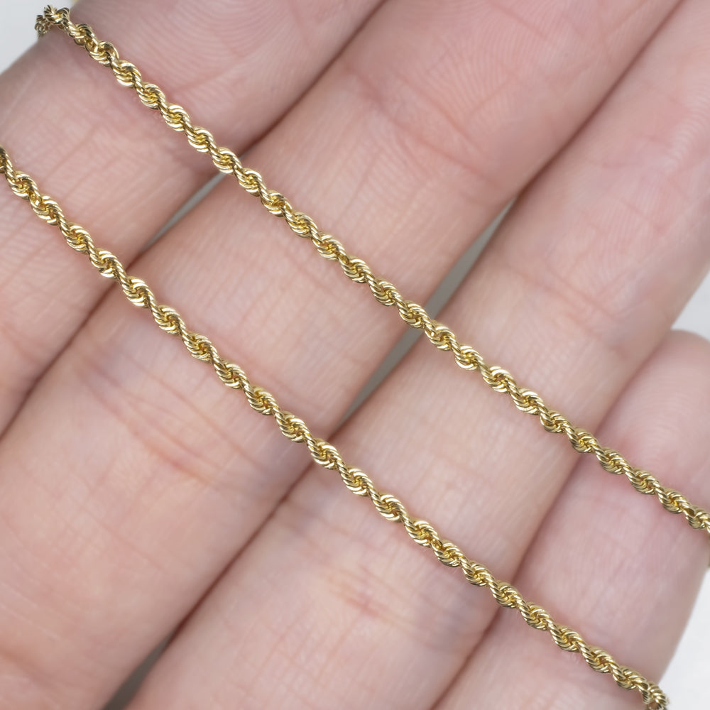SOLID 14K YELLOW GOLD ROPE CHAIN 30 INCH LONG 1.5mm TWIST MENS LADIES NECKLACE