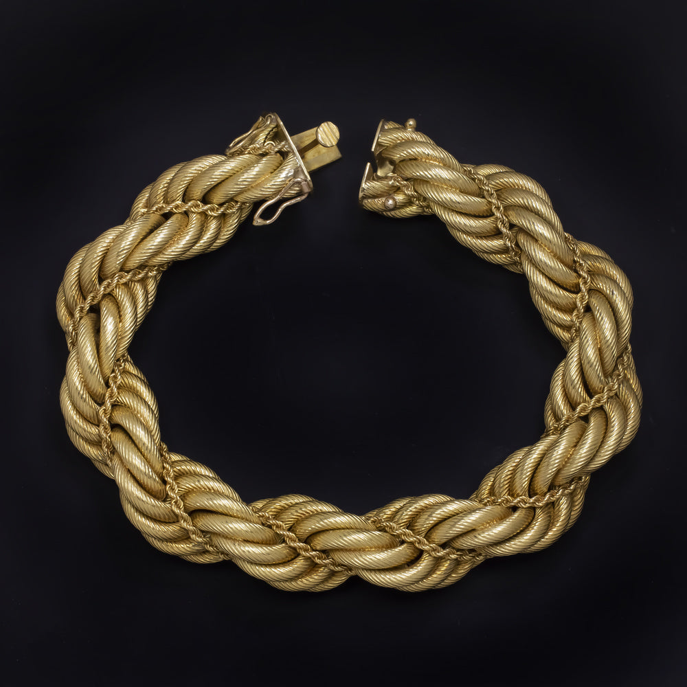 VINTAGE TIFFANY & CO 18k YELLOW GOLD ROPE BRACELET 68 gram 14.5mm 1960s 1970s