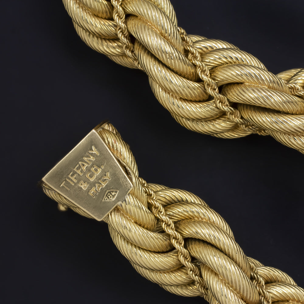 VINTAGE TIFFANY & CO 18k YELLOW GOLD ROPE BRACELET 68 gram 14.5mm 1960s 1970s