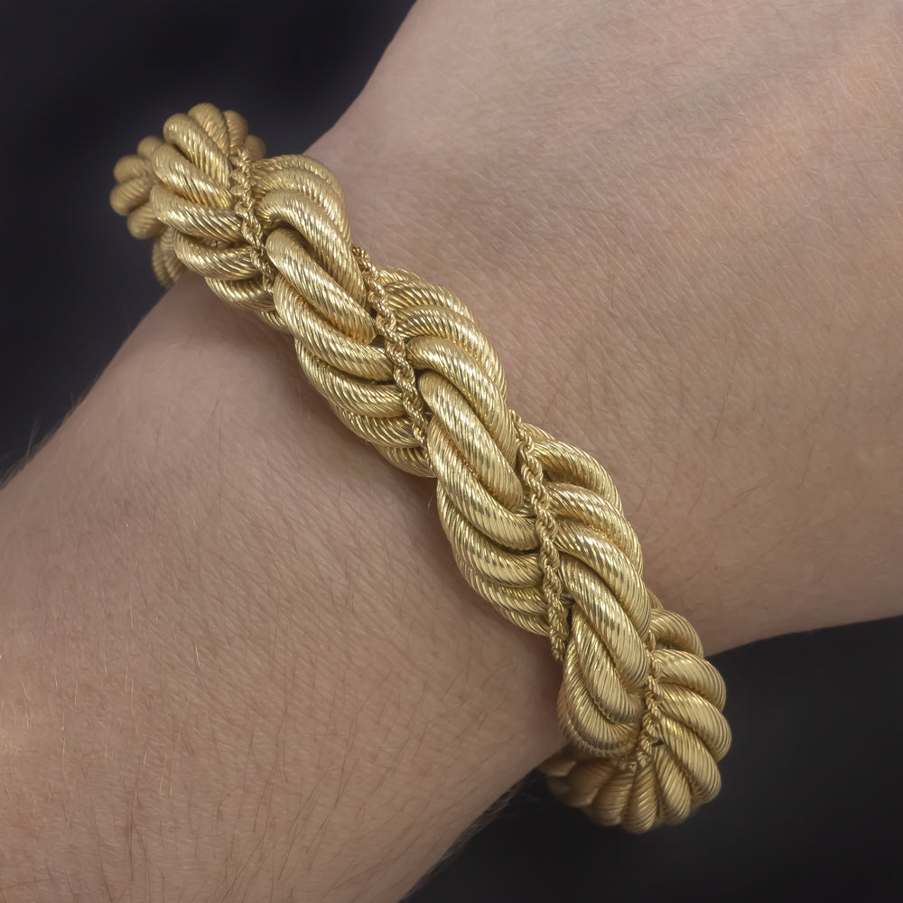 VINTAGE TIFFANY & CO 18k YELLOW GOLD ROPE BRACELET 68 gram 14.5mm 1960s 1970s
