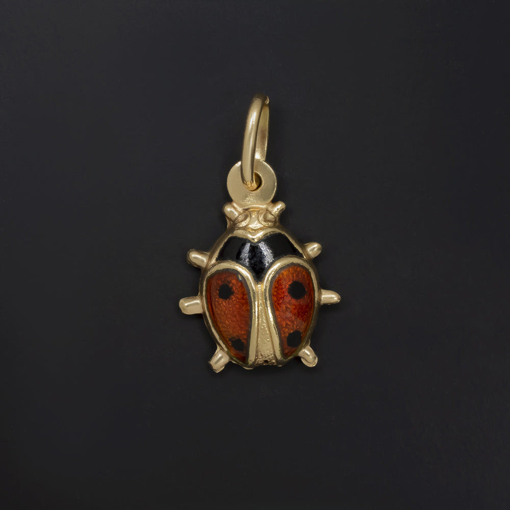 SOLID 18k YELLOW GOLD LADYBUG CHARM ENAMEL PENDANT NECKLACE LADYBIRD BEETLE CUTE
