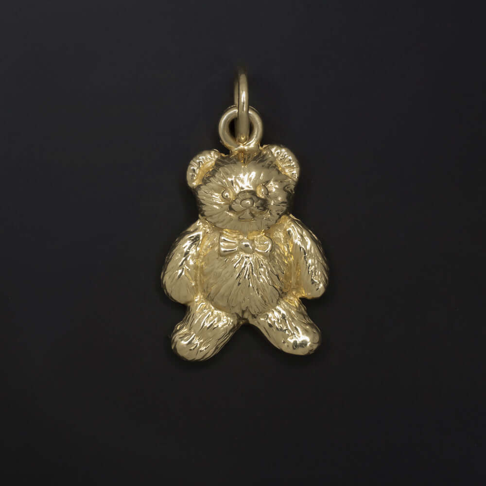 14k YELLOW GOLD DETAILED HANDMADE TEDDY BEAR CHARM PENDANT NECKLACE CUTE GIFT