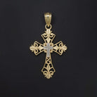 14k TWO TONE YELLOW WHITE GOLD CROSS PENDANT NECKLACE CHRISTIAN CONFIRMATION