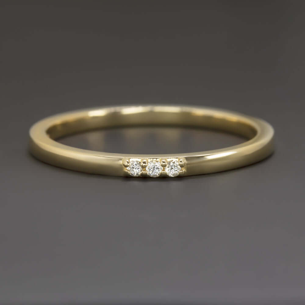 DIAMOND 14K YELLOW GOLD WEDDING BAND STACKING RING MINIMALIST