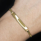 SOLID 14k YELLOW GOLD ENGRAVEABLE ID BRACELET FIGARO CHAIN PERSONALIZEABLE NAME