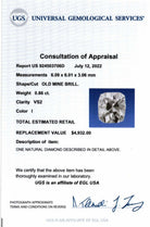 0.86ct CERTIFIED I VS2 OLD MINE CUT DIAMOND ANTIQUE NATURAL LOOSE ESTATE 1900s