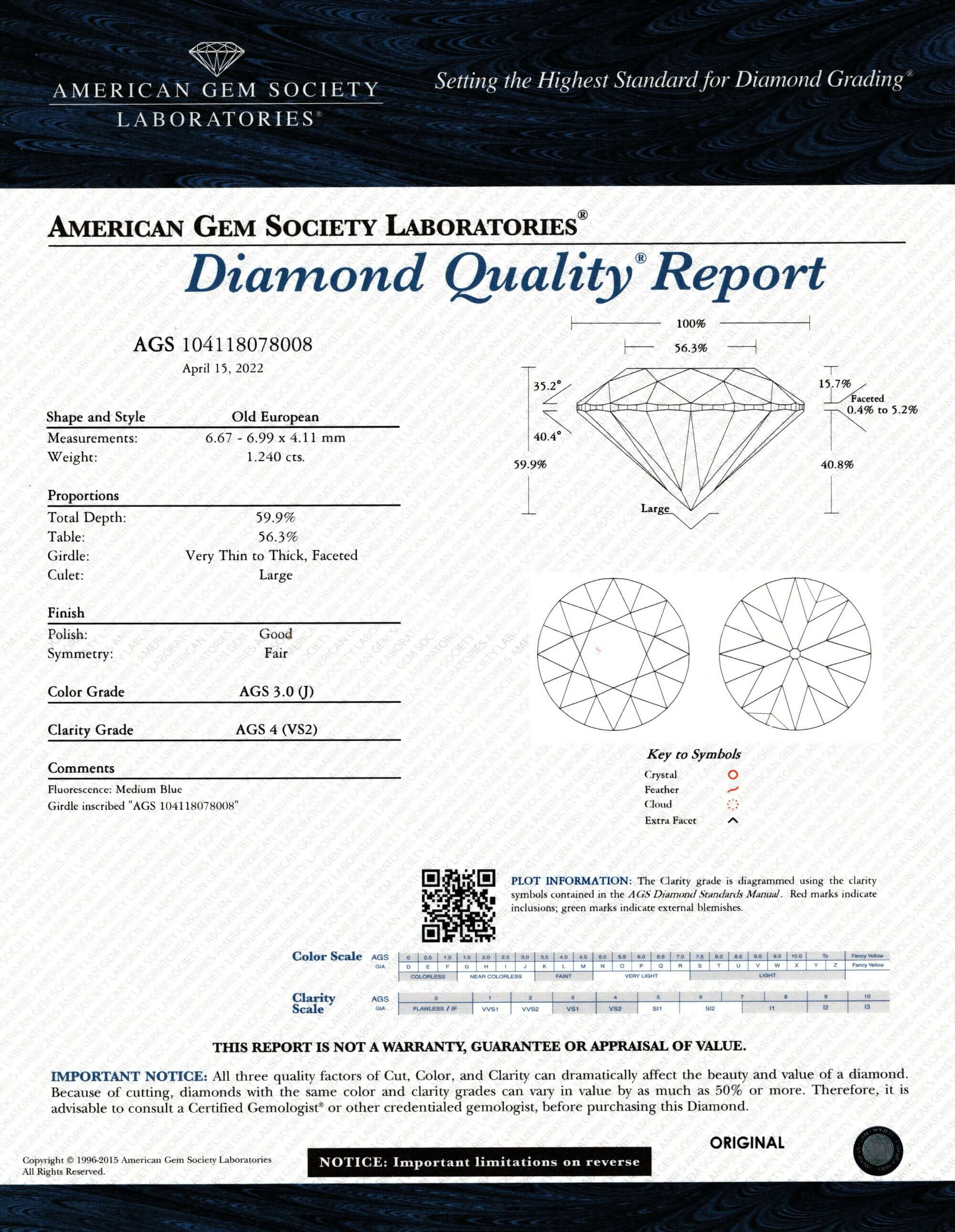 1.24ct CERTIFIED J VS2 OLD EUROPEAN CUT DIAMOND ANTIQUE VINTAGE ESTATE LOOSE