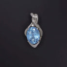 2.5 CARAT BLUE TOPAZ DIAMOND PENDANT 18k WHITE GOLD NECKLACE OVAL SHAPE TWIST