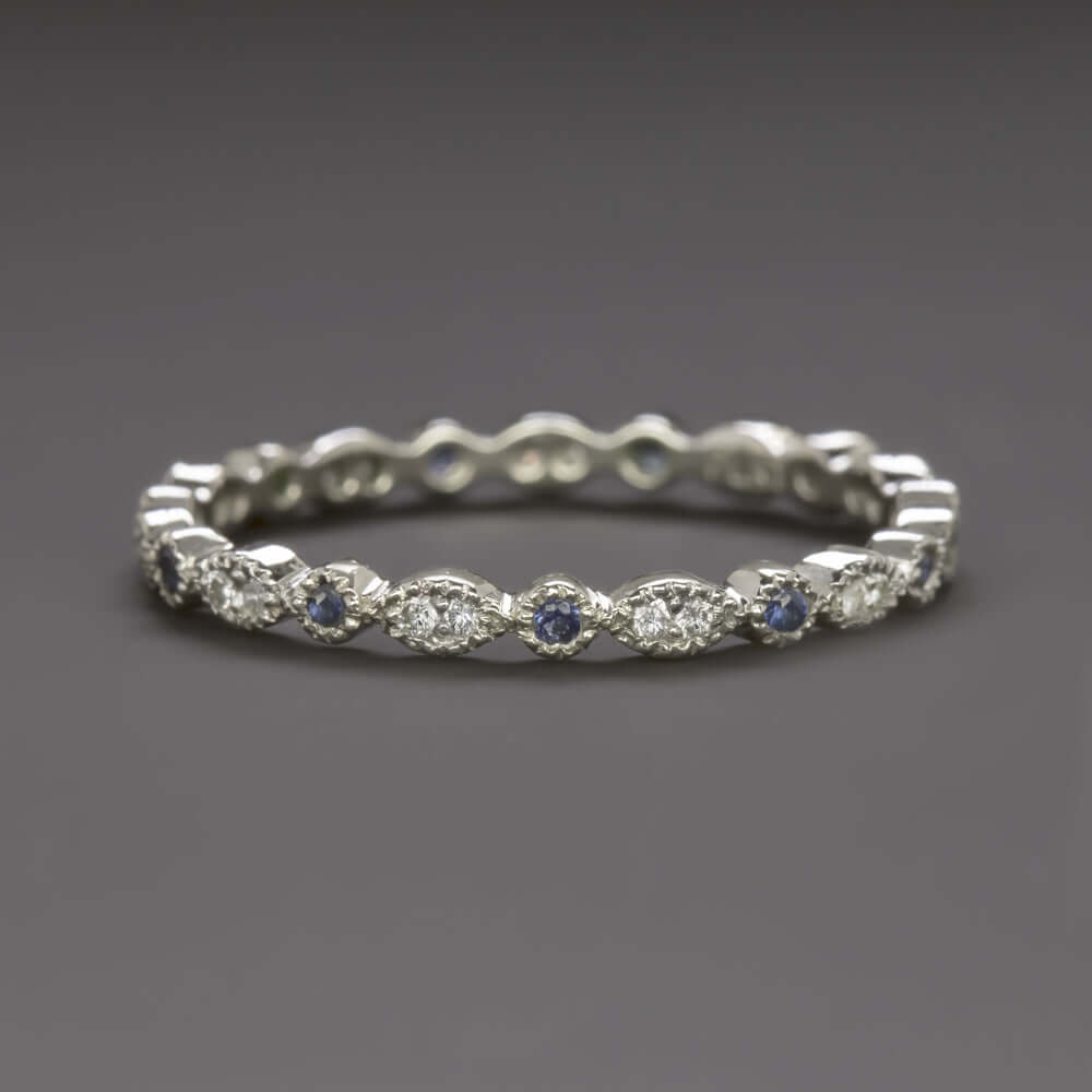 0.31 DIAMOND SAPPHIRE PLATINUM ETERNITY RING WEDDING BAND STACKING VINTAGE STYLE