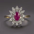 VINTAGE OVAL RUBY DIAMOND COCKTAIL RING HALO ESTATE NATURAL 14k TWO TONE GOLD