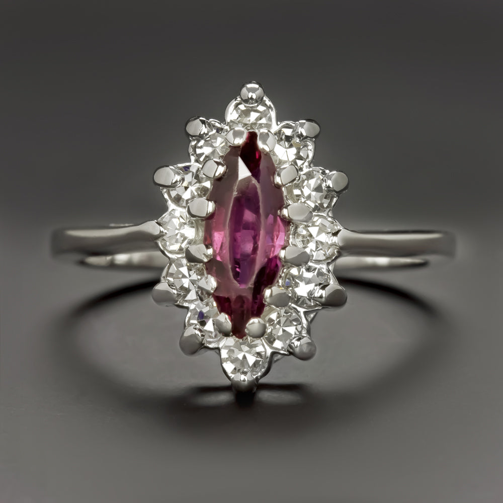 RUBELLITE TOURMALINE DIAMOND COCKTAIL RING VINTAGE ESTATE NATURAL HALO RED PINK
