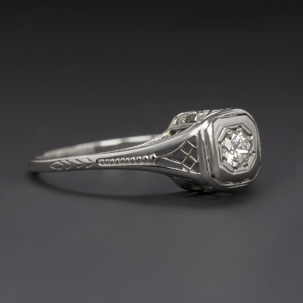 OLD EUROPEAN CUT DIAMOND BELAIS ENGAGEMENT RING ART DECO VINTAGE SOLITAIRE 1920s