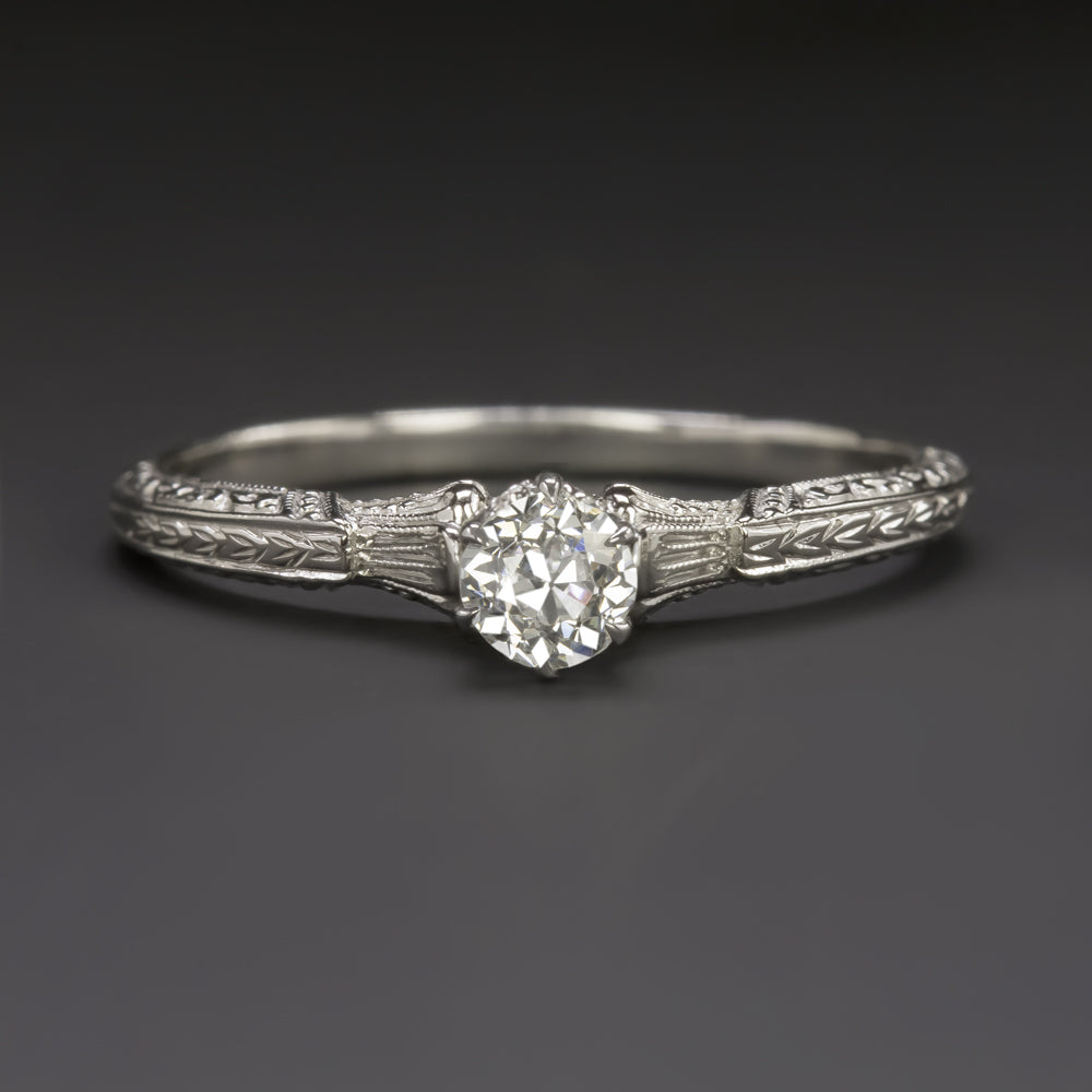 G VS OLD EUROPEAN CUT DIAMOND ENGAGEMENT RING VINTAGE SOLITAIRE ENGRAVED 1/4ct
