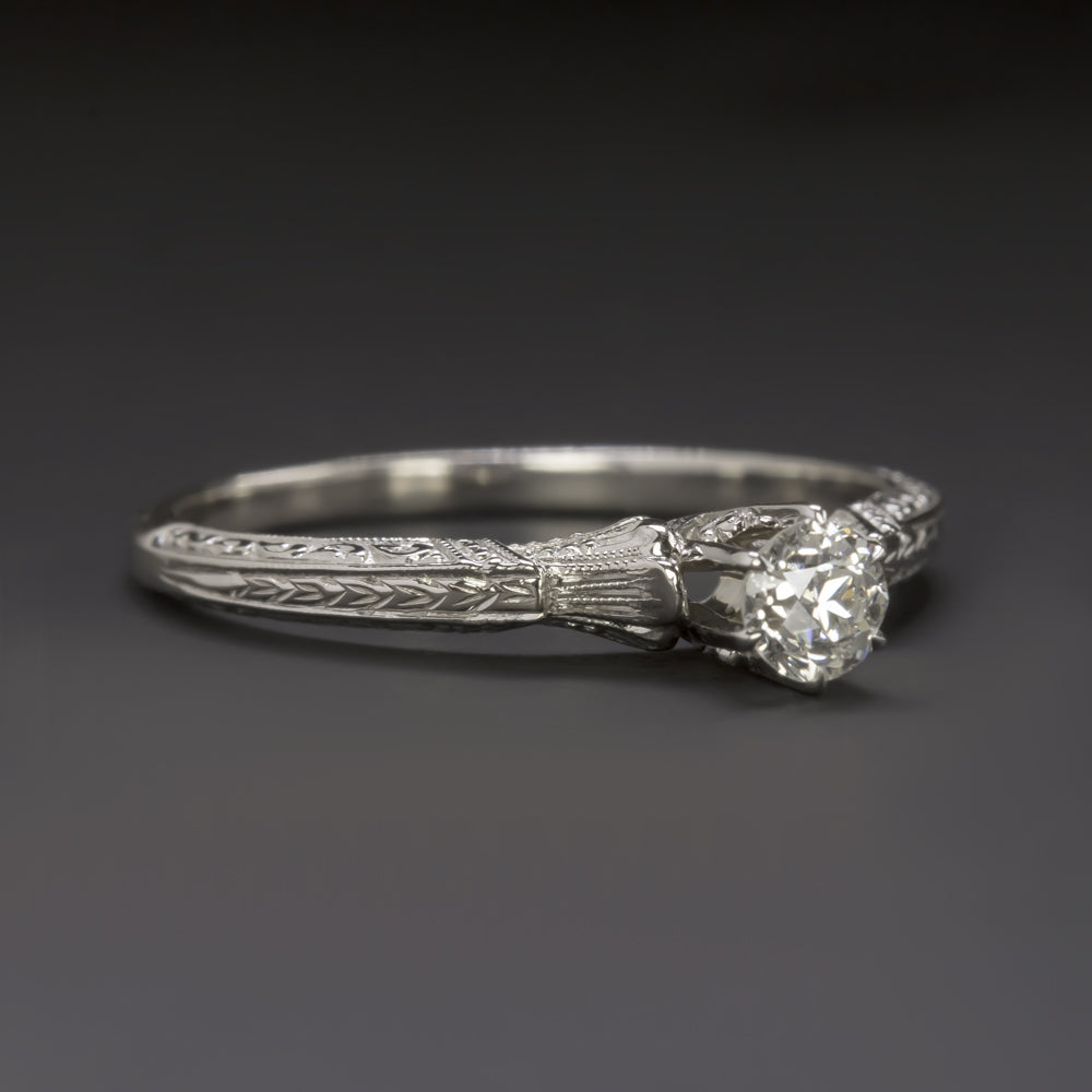 G VS OLD EUROPEAN CUT DIAMOND ENGAGEMENT RING VINTAGE SOLITAIRE ENGRAVED 1/4ct