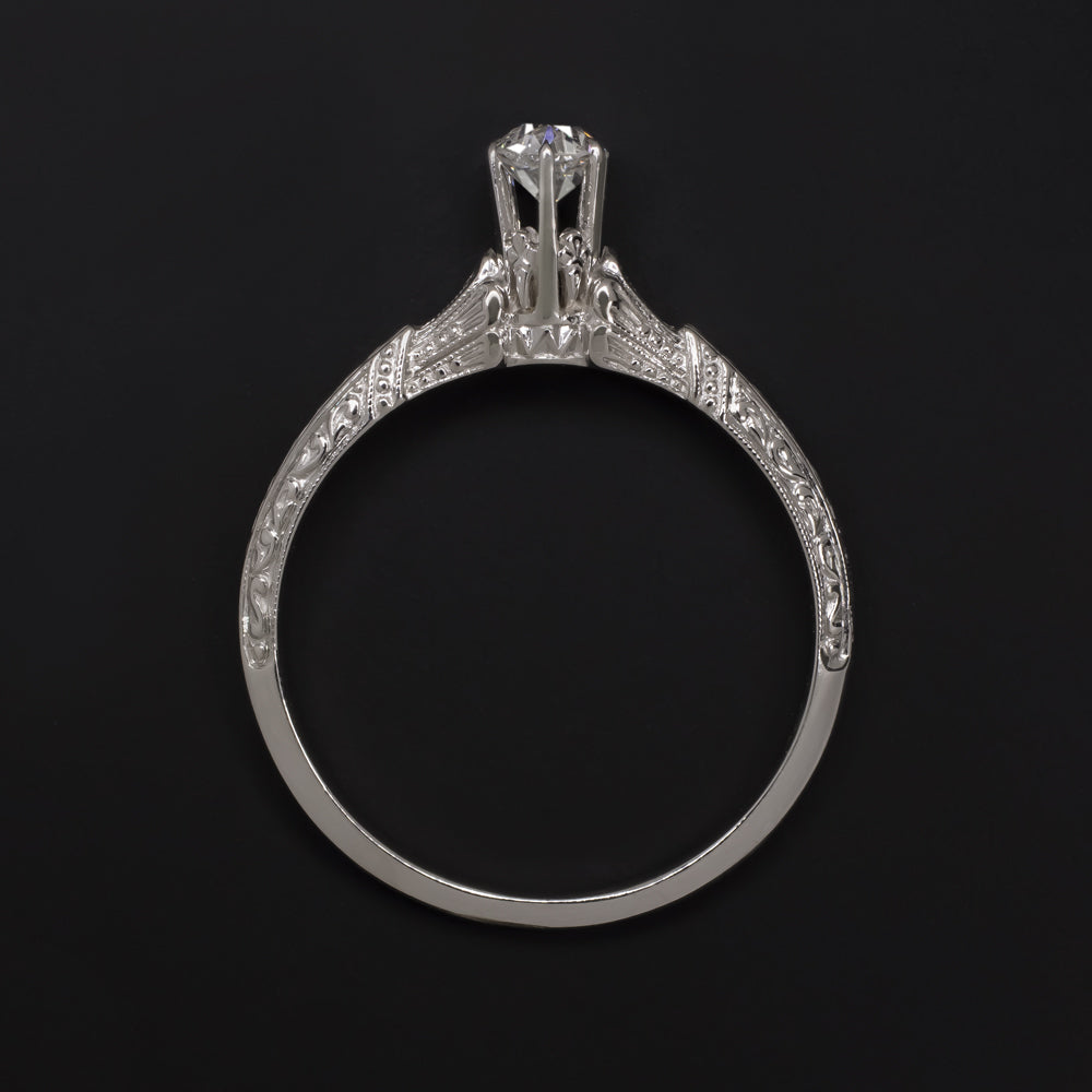 G VS OLD EUROPEAN CUT DIAMOND ENGAGEMENT RING VINTAGE SOLITAIRE ENGRAVED 1/4ct