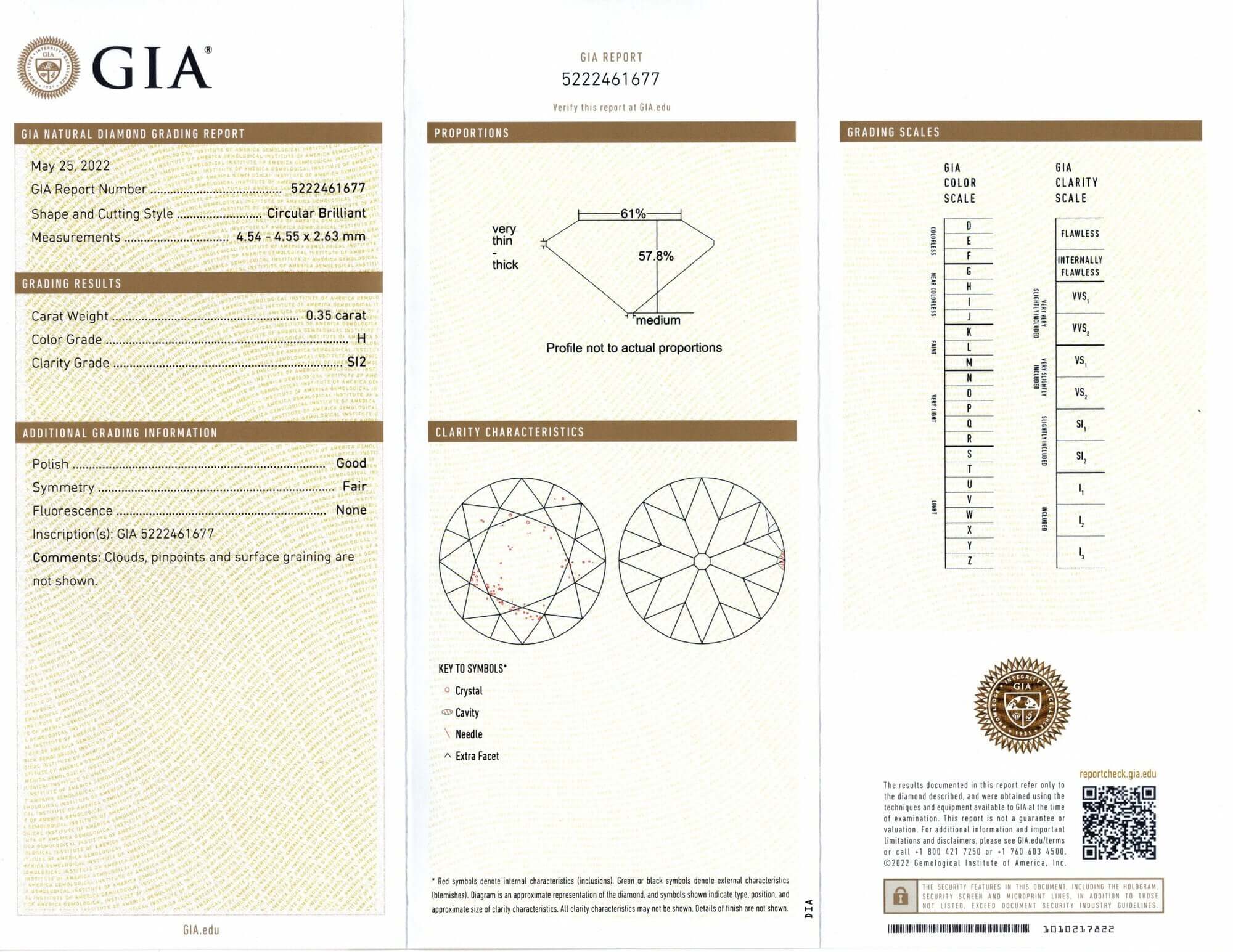 0.35c GIA CERTIFIED H SI2 OLD EUROPEAN CUT DIAMOND VINTAGE ESTATE LOOSE NATURAL
