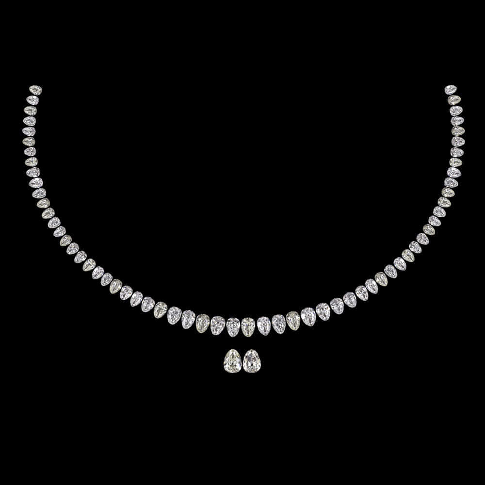 11.32ct ANTIQUE PEAR CUT 64 DIAMOND NECKLACE LAYOUT PARCEL E-H VVS-VS OLD MINE