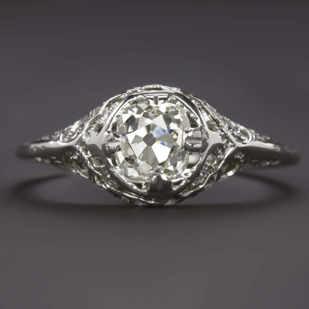 1c GIA CERTIFIED OLD MINE CUT DIAMOND ENGAGEMENT RING ANTIQUE FILIGREE SOLITAIRE