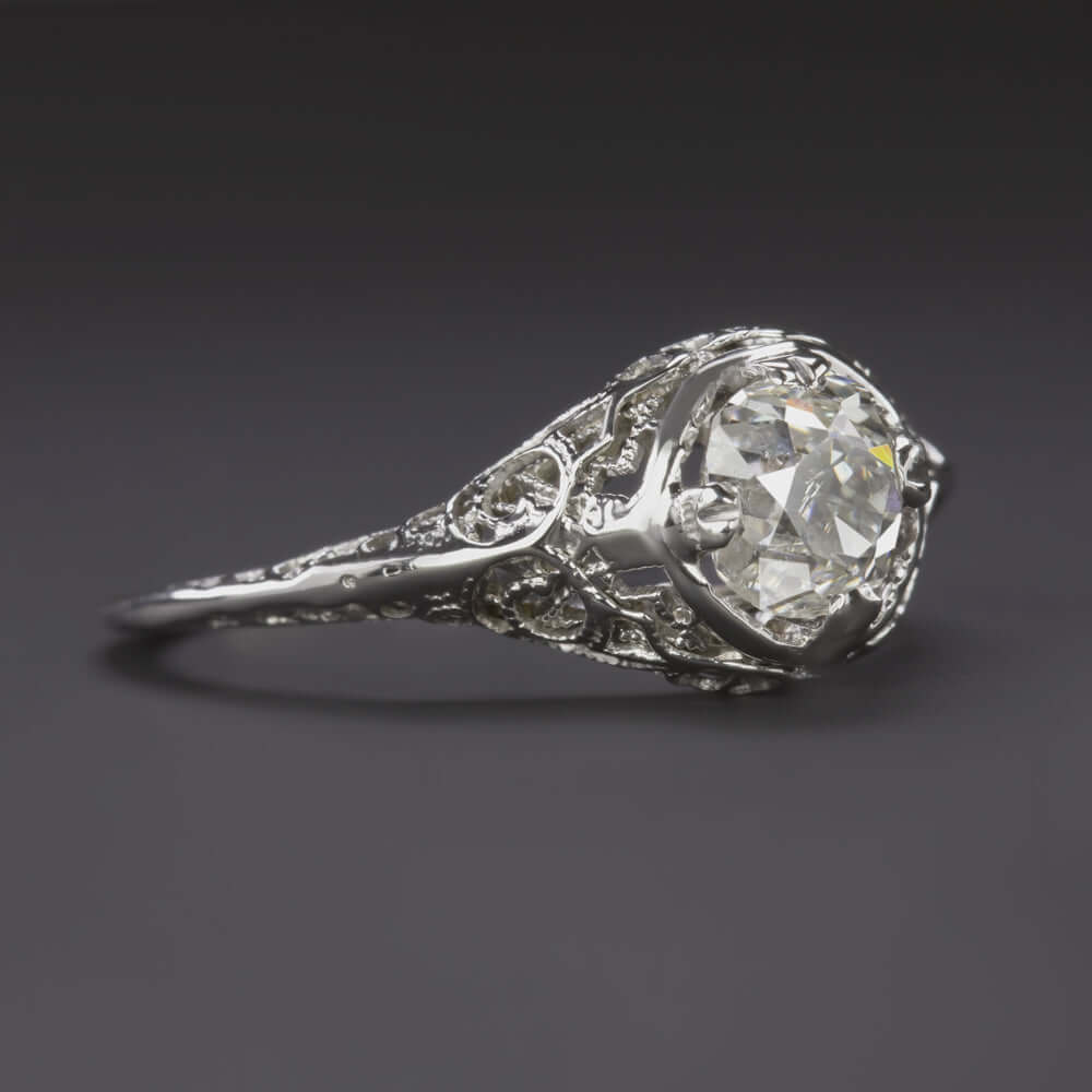 1c GIA CERTIFIED OLD MINE CUT DIAMOND ENGAGEMENT RING ANTIQUE FILIGREE SOLITAIRE