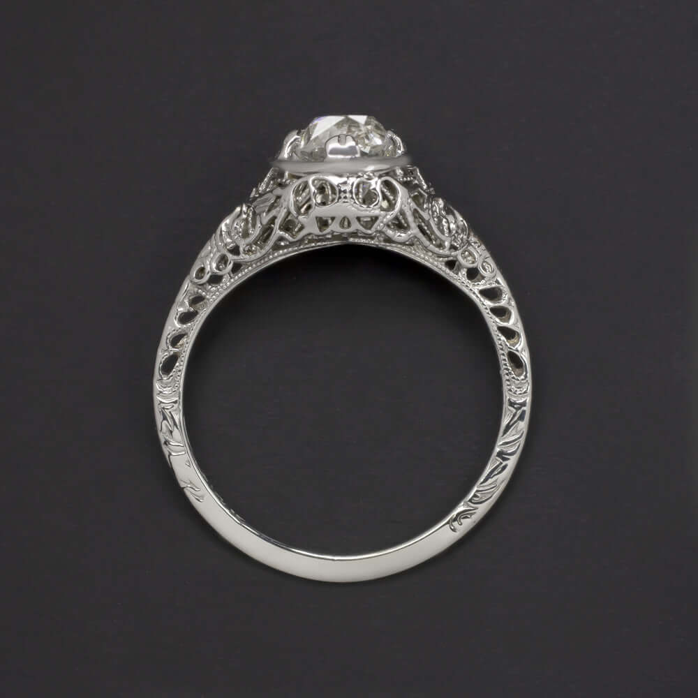 1c GIA CERTIFIED OLD MINE CUT DIAMOND ENGAGEMENT RING ANTIQUE FILIGREE SOLITAIRE
