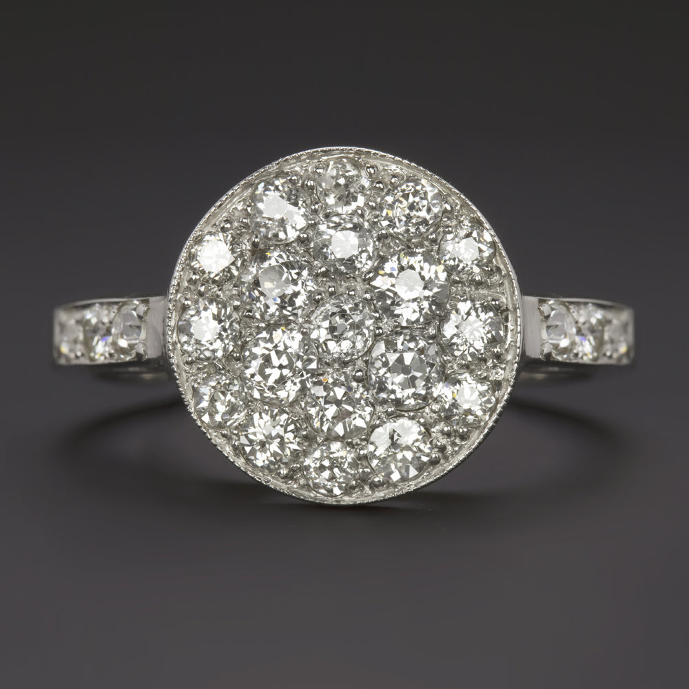 VINTAGE 2.35ct OLD MINE CUT DIAMOND COCKTAIL RING CLUSTER WHITE GOLD PAVE ESTATE