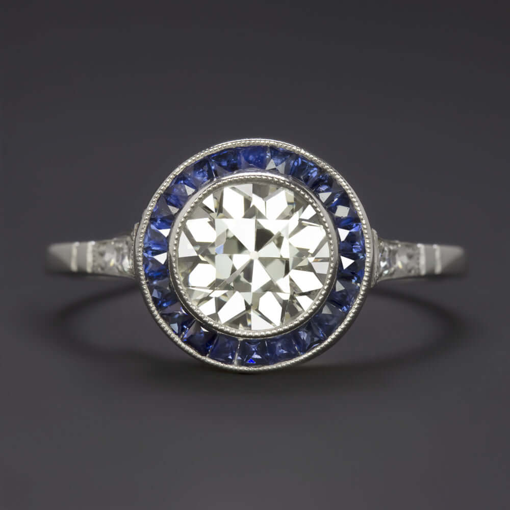 1.5ct OLD EUROPEAN CUT DIAMOND SAPPHIRE ENGAGEMENT RING ART DECO VINTAGE STYLE