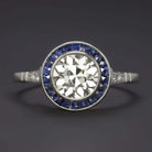 1.5ct OLD EUROPEAN CUT DIAMOND SAPPHIRE ENGAGEMENT RING ART DECO VINTAGE STYLE