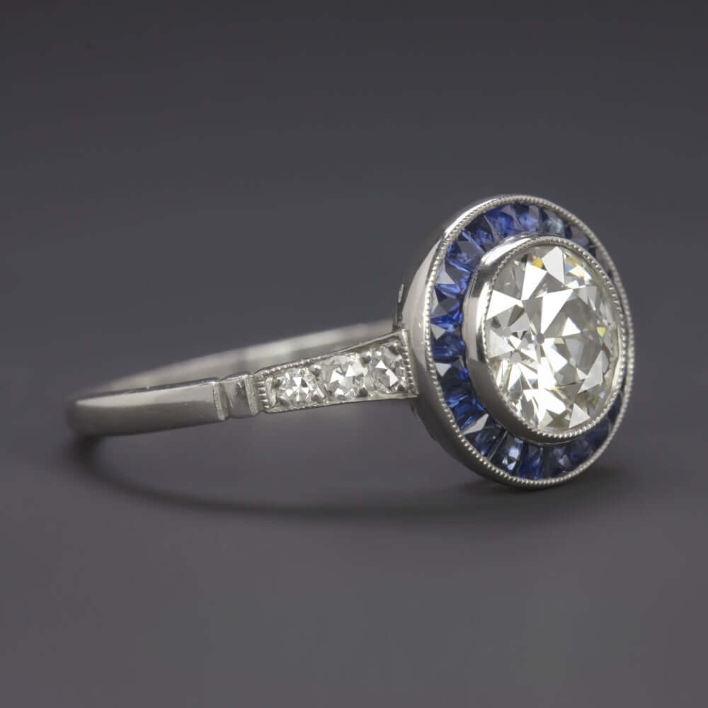 1.5ct OLD EUROPEAN CUT DIAMOND SAPPHIRE ENGAGEMENT RING ART DECO VINTAGE STYLE