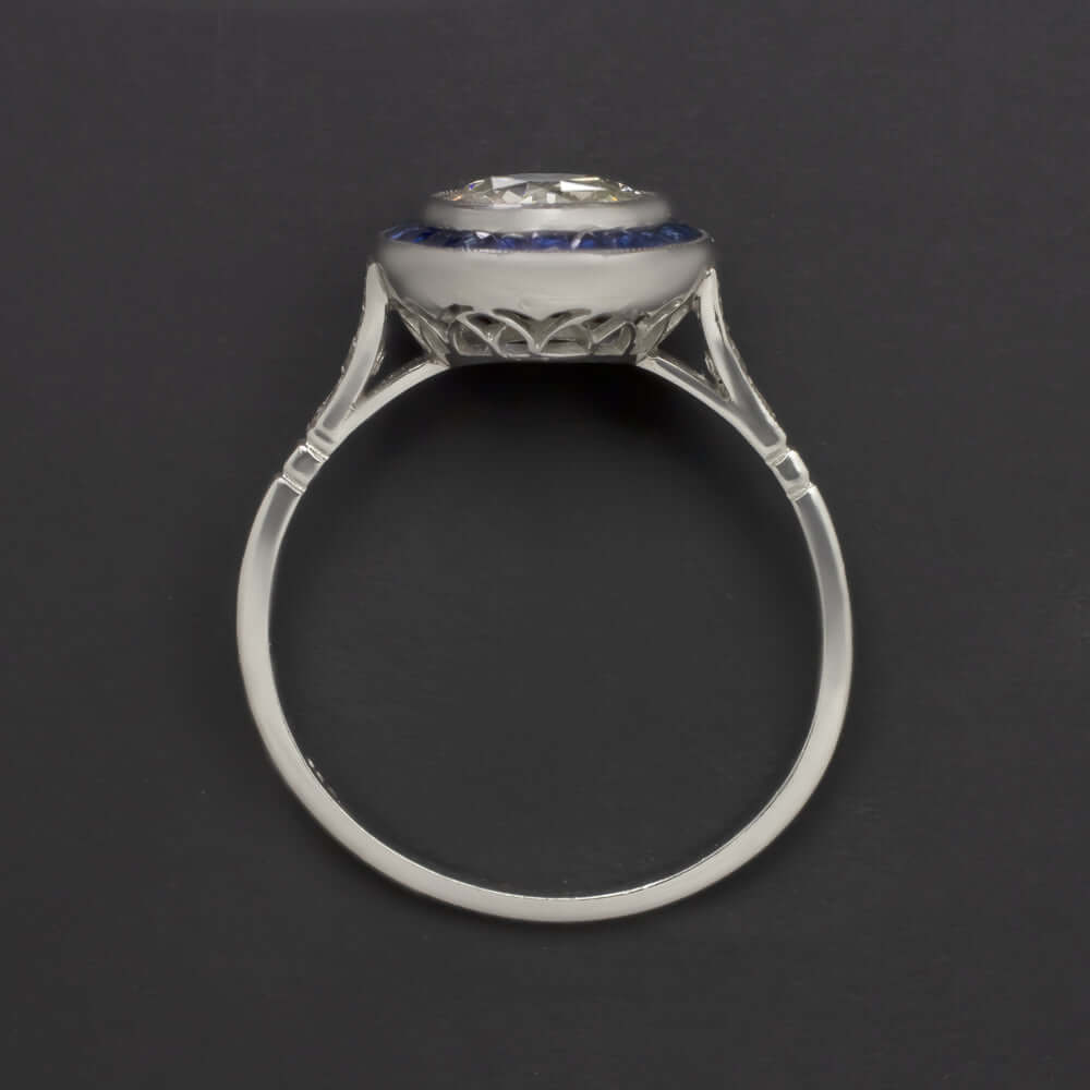 1.5ct OLD EUROPEAN CUT DIAMOND SAPPHIRE ENGAGEMENT RING ART DECO VINTAGE STYLE