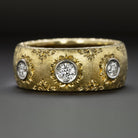 VINTAGE DIAMOND 18K GOLD RING FLORENTINE BRUSHED WIDE BAND MID CENTURY ESTATE