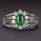 1.15c EMERALD DIAMOND COCKTAIL RING WIDE HALO NATURAL 14k WHITE GOLD ESTATE OVAL