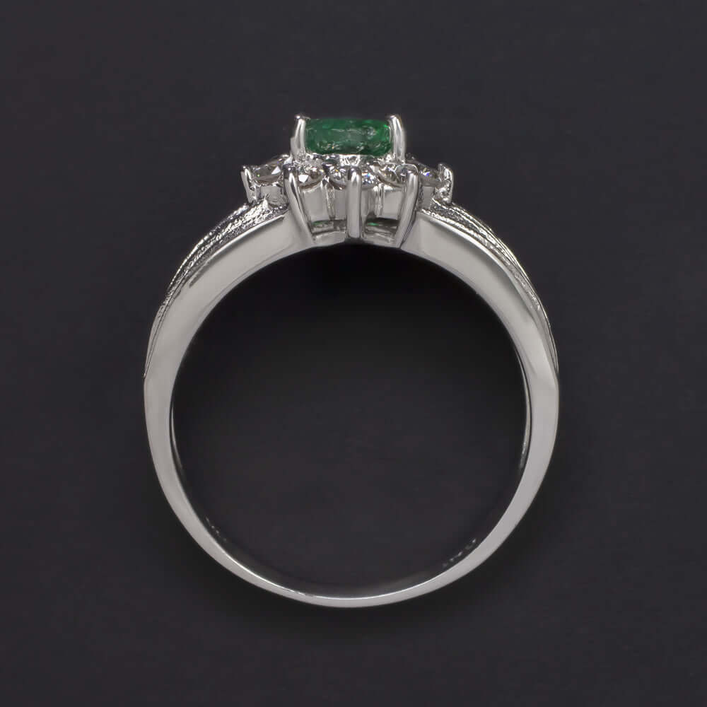 1.15c EMERALD DIAMOND COCKTAIL RING WIDE HALO NATURAL 14k WHITE GOLD ESTATE OVAL