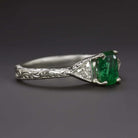 1.40ct EMERALD DIAMOND RING VINTAGE STYLE TRILLION CUT NATURAL 14k WHITE GOLD