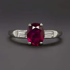 1.55ct RUBY DIAMOND VINTAGE RING PLATINUM OVAL SHAPE 3 STONE NATURAL ESTATE RED