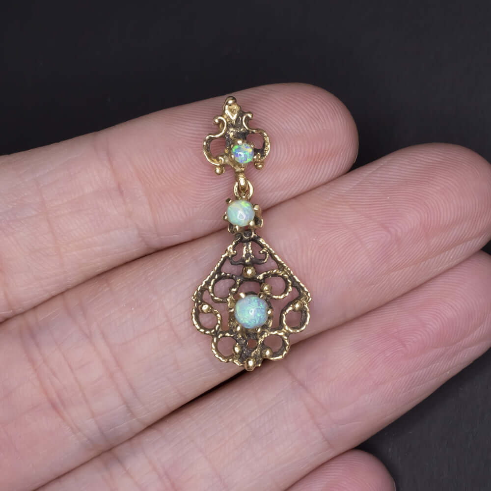 ANTIQUE OPAL PENDANT YELLOW GOLD ART NOUVEAU NATURAL NECKLACE FILIGREE