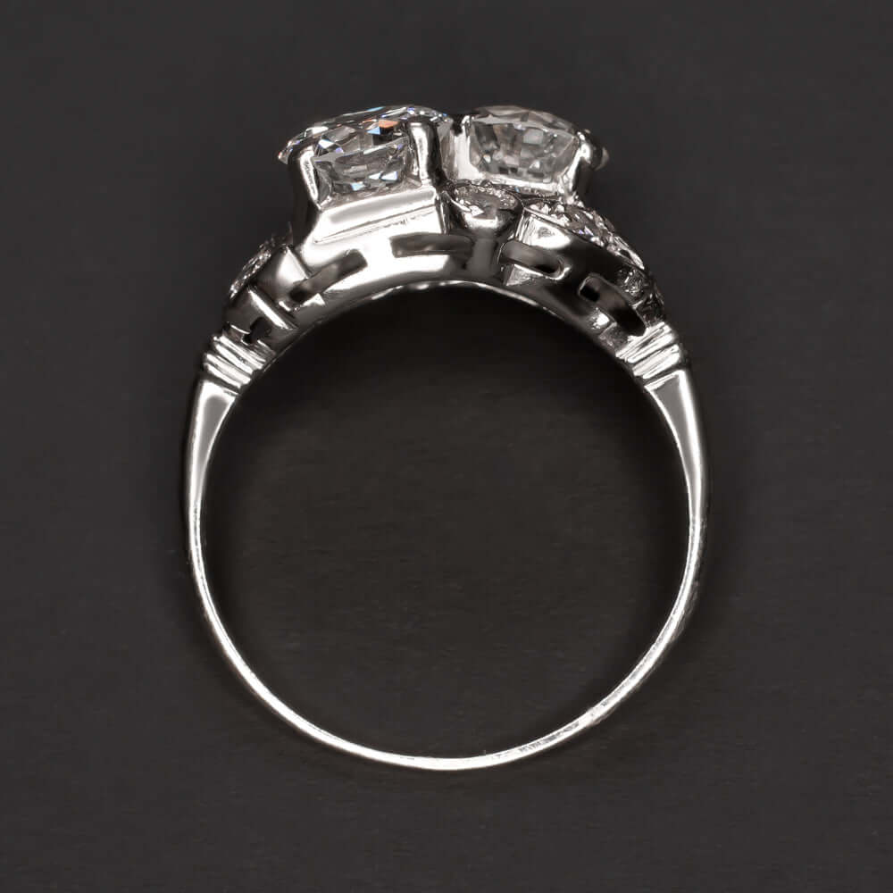 2.56c J-K VS OLD CUT DIAMOND VINTAGE COCKTAIL RING TOI ET MOI RETRO ESTATE 2.5ct