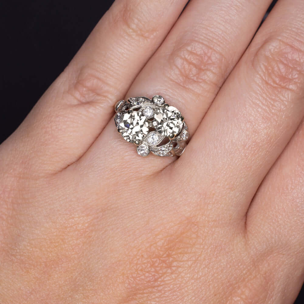 2.56c J-K VS OLD CUT DIAMOND VINTAGE COCKTAIL RING TOI ET MOI RETRO ESTATE 2.5ct