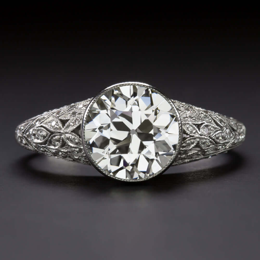 2.84ct CERTIFIED OLD EUROPEAN CUT DIAMOND ENGAGEMENT RING PLATINUM VINTAGE STYLE