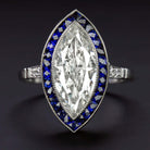 2.42c F-G SI MARQUISE DIAMOND SAPPHIRE ENGAGEMENT RING PLATINUM VINTAGE STYLE
