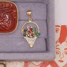 VINTAGE DIAMOND GEMSTONE FLOWER BASKET PENDANT RUBY SAPPHIRE EMERALD BOUQUET