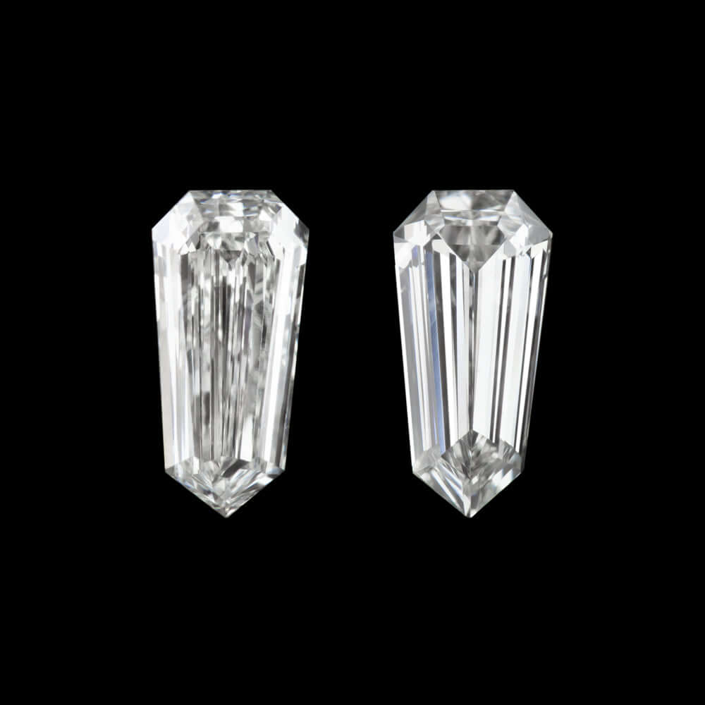 1/2ct G VS BULLET SHAPE DIAMOND PAIR CUSTOM CUT BAGUETTE KITE ACCENTS EARRINGS