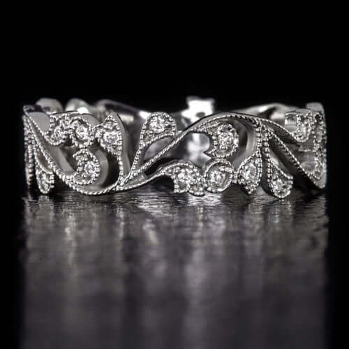 ART NOUVEAU DIAMOND FLORAL WEDDING BAND COCKTAIL RING VINTAGE STYLE ETERNITY Ivy & Rose