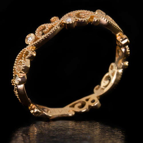 VINTAGE STYLE DIAMOND FILIGREE WEDDING BAND RING DAINTY ART DECO ROSE GOLD 14