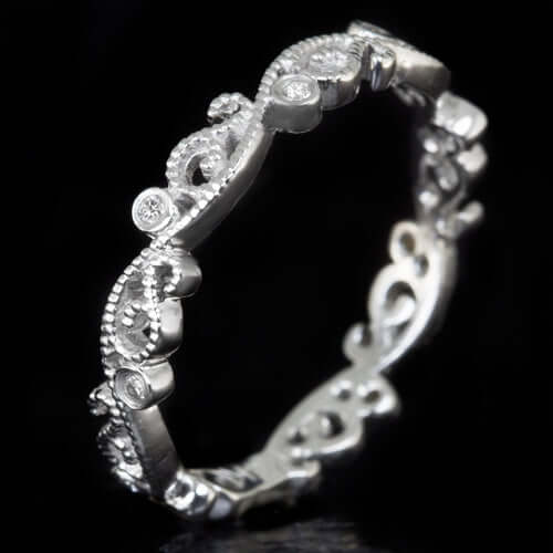 ART DECO G-H VS DIAMOND PLATINUM WEDDING BAND FILIGREE VINTAGE STYLE FLORAL RING