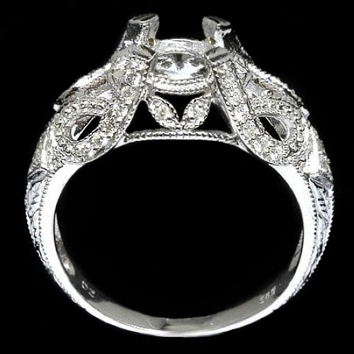 VINTAGE STYLE SETTING DIAMOND ART DECO DESIGN SEMI-MOUNT ENGAGEMENT RING 14K WG Ivy & Rose