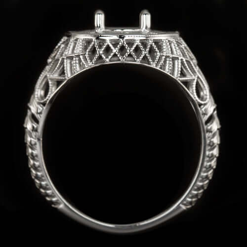 ART DECO VINTAGE STYLE RING SETTING FILIGREE 14k WHITE GOLD OVAL 8x10mm COCKTAIL